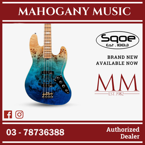 SQOE SJB700 Roasted Maple Series 4 string Jazz Bass Guitar / SJB 700 / SJB-700 Caribbean Fade Surf