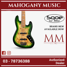 SQOE SJB750 Roasted Maple Series 5 string Jazz Bass Guitar / SJB 750 / SJB-750 Moss Green Fade