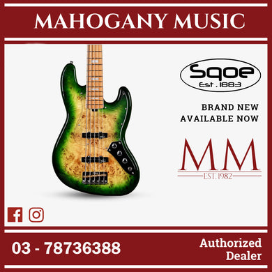 SQOE SJB750 Roasted Maple Series 5 string Jazz Bass Guitar / SJB 750 / SJB-750 Moss Green Fade