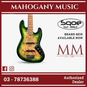 SQOE SJB750 Roasted Maple Series 5 string Jazz Bass Guitar / SJB 750 / SJB-750 Moss Green Fade
