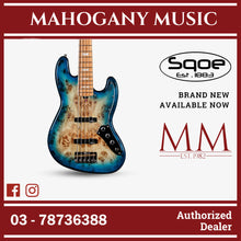 SQOE SJB750 Roasted Maple Series 5 string Jazz Bass Guitar / SJB 750 / SJB-750 Caribbean Fade Surf