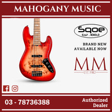 SQOE SJB750 Roasted Maple Series 5 string Jazz Bass Guitar / SJB 750 / SJB-750 Lava Red Fade