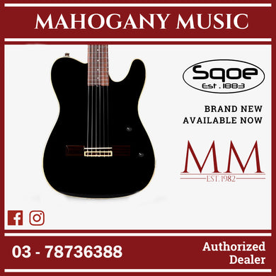 SQOE Spain SEGD900 Electroacoustic Silent Nylon Guitar with Piezo Pickups, Solid Spruce Top, Black