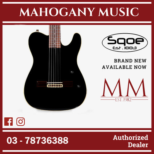 SQOE Spain SEGD900 Electroacoustic Silent Nylon Guitar with Piezo Pickups, Solid Spruce Top, Black