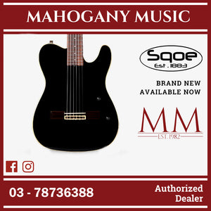 SQOE Spain SEGD900 Electroacoustic Silent Nylon Guitar with Piezo Pickups, Solid Spruce Top, Black