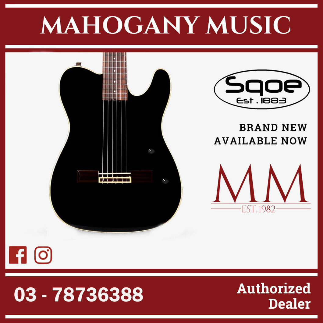 SQOE Spain SEGD900 Electroacoustic Silent Nylon Guitar with Piezo Pickups, Solid Spruce Top, Black