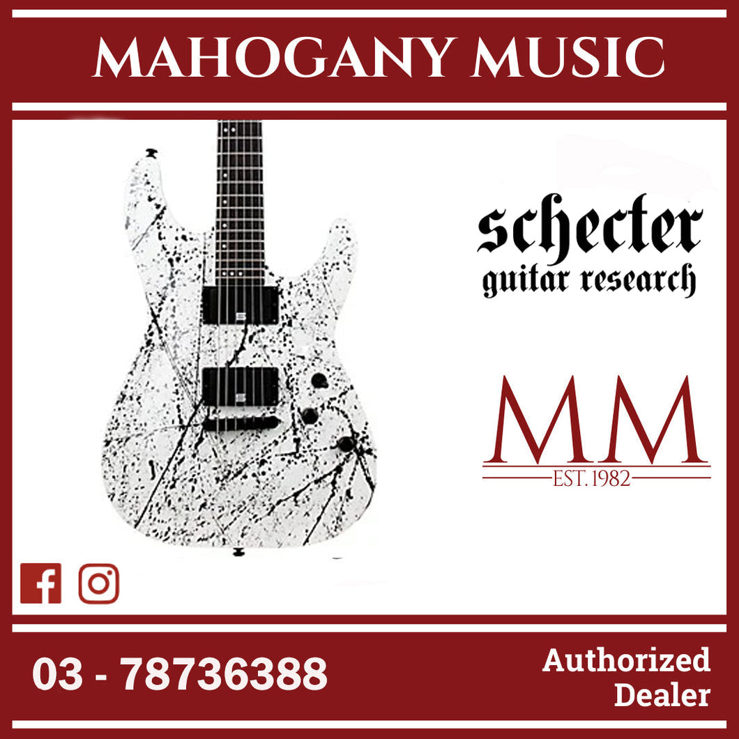 Schecter C-1 Ink Bomb Electric Guitar - White with Black Splatters