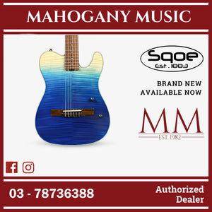 SQOE Spain SEGD900 Electroacoustic Silent Nylon Guitar with Piezo Pickups, Quilted Maple Top Caribbean Fade Surf