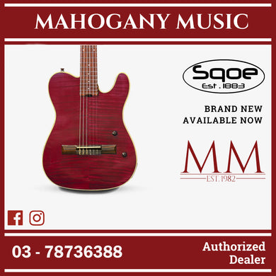 SQOE Spain SEGD900 Electroacoustic Silent Nylon Guitar with Piezo Pickups, Quilted Maple Top Red