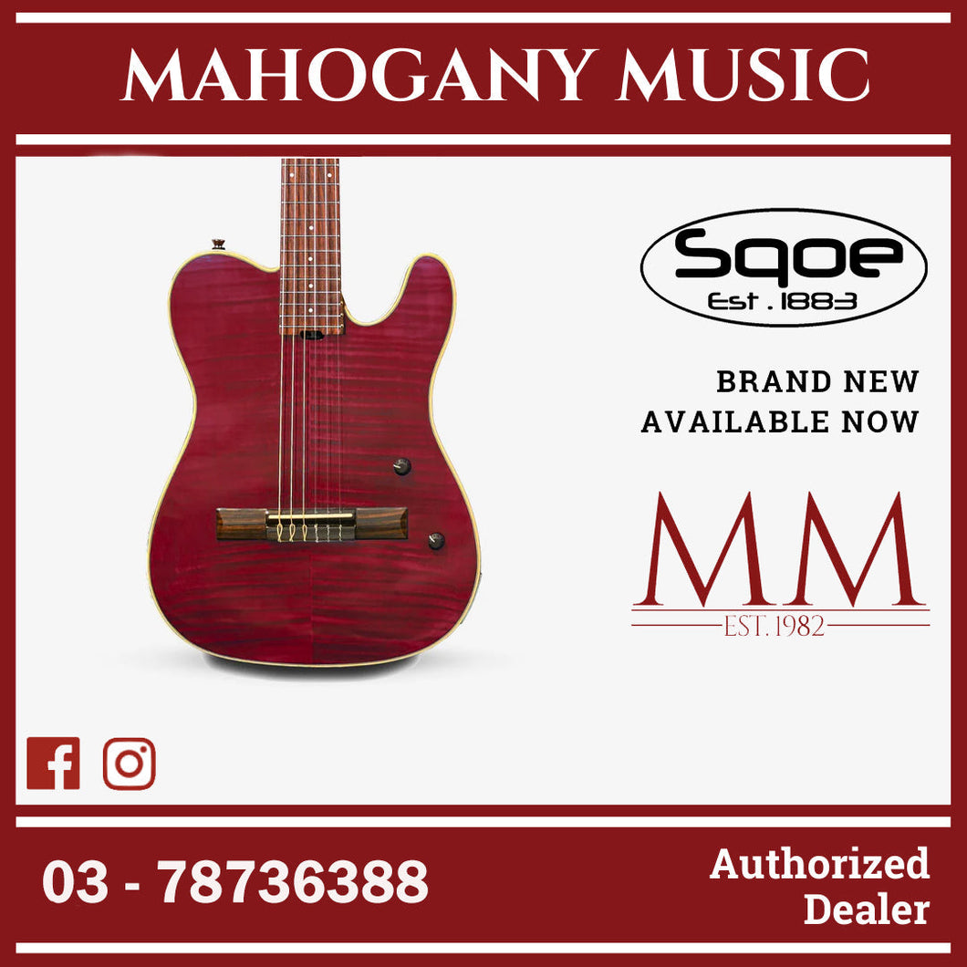 SQOE Spain SEGD900 Electroacoustic Silent Nylon Guitar with Piezo Pickups, Quilted Maple Top Red