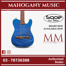 SQOE Spain SEGD900 Electroacoustic Silent Nylon Guitar with Piezo Pickups, Quilted Maple Top Blue