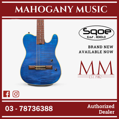 SQOE Spain SEGD900 Electroacoustic Silent Nylon Guitar with Piezo Pickups, Quilted Maple Top Blue