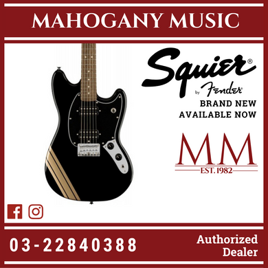 Squier FSR Bullet Competition HH Mustang Guitar w/ Shoreline Stripes, Laurel FB, Black