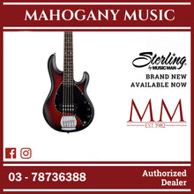 Sterling RAY5-RRBS StingRay Ray5 Series 5-String Electric Bass, Ruby Red Burst Satin