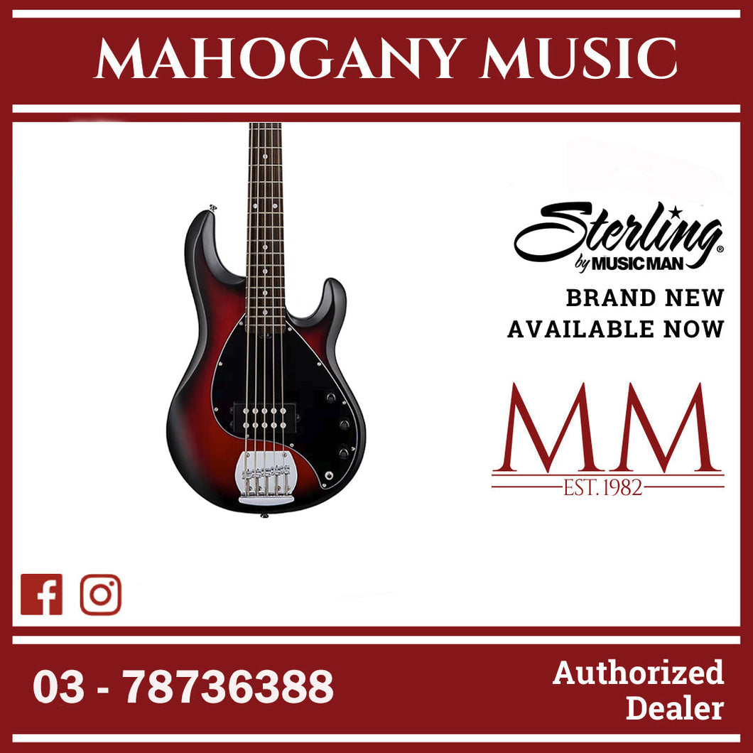 Sterling RAY5-RRBS StingRay Ray5 Series 5-String Electric Bass, Ruby Red Burst Satin