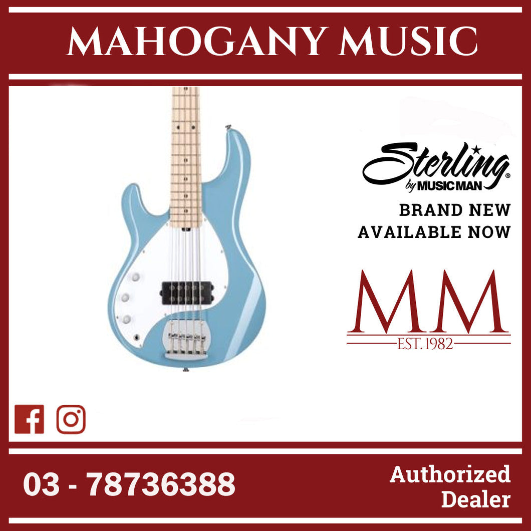 Sterling RAY5LH-CHB-M1 StingRay Ray5 Series Left Handed 5-String Electric Bass, Chopper Blue