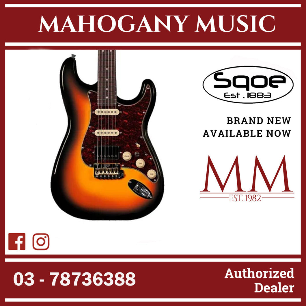 SQOE SEST1000 Premium Custom Series HSS Electric Guitar with Hardcase ( SEST / SEST-1000 / ST 1000 ) Sunburst