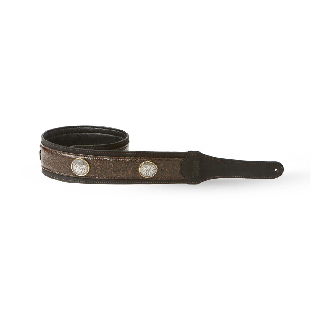 Taylor Grand Pacific Leather Guitar Strap, Black/Nickel Concho,3inch