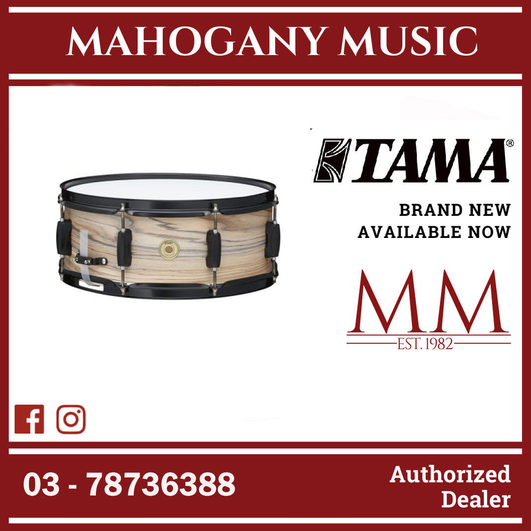 TAMA WP1465BK-NZW Woodworks 14X6.5in Snare Drum, Nat Zebrawood Wrap