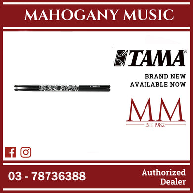 Tama 5A-S-BS Sticks of Doom Series 5A Japanese Oak Drumsticks, Black Silver Pattern