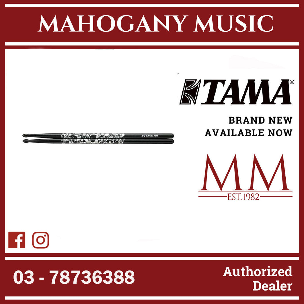 Tama 5A-S-BS Sticks of Doom Series 5A Japanese Oak Drumsticks, Black Silver Pattern