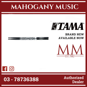 Tama 7A-F-BS Rhythmic Fire Series 7A Japanese Oak Drumsticks, Black Silver Pattern