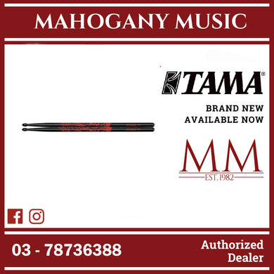 Tama 5A-F-BR Rhythmic Fire Series 5A Japanese Oak Drumsticks, Black Red Pattern
