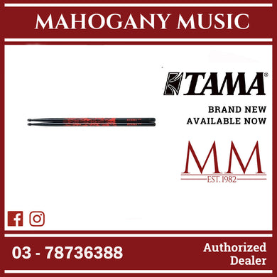 Tama 7A-F-BR Rhythmic Fire Series 7A Japanese Oak Drumsticks, Black Red Pattern