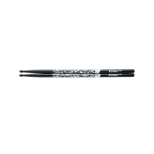 Tama 7A-F-BS Rhythmic Fire Series 7A Japanese Oak Drumsticks, Black Silver Pattern