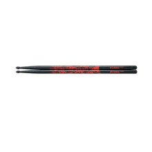 Tama 7A-F-BR Rhythmic Fire Series 7A Japanese Oak Drumsticks, Black Red Pattern