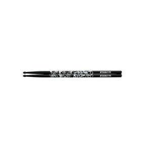 Tama 7A-S-BS Sticks of Doom Series 7A Japanese Oak Drumsticks, Black Silver Pattern
