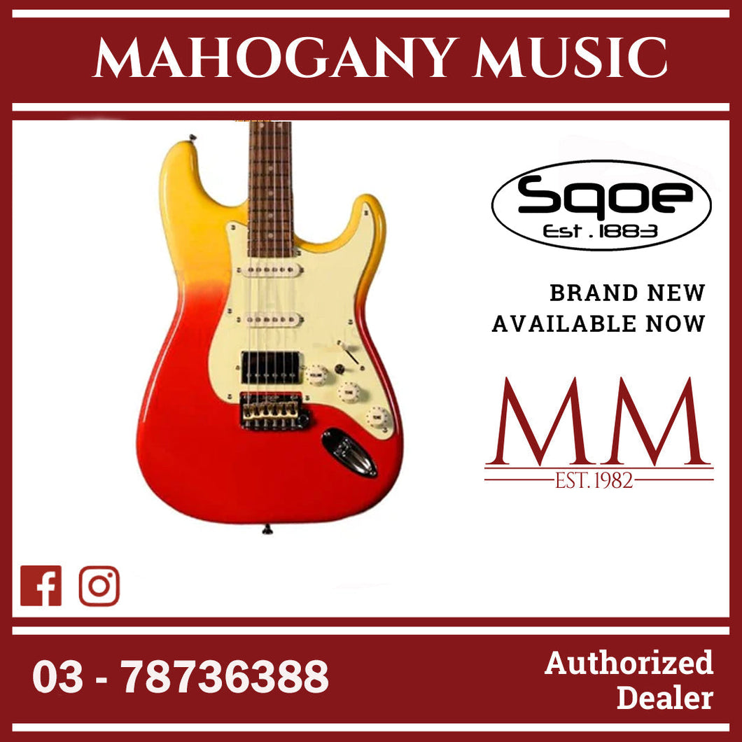 SQOE SEST1001 Custom Series HSS Electric Guitar with Hardcase ( SEST / SEST-1001 / ST 1001 ) Tequila Sunrise A