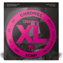 D’Addario ECB81 XL Chromes Electric Bass Strings, Regular Light, Long Scale, 45-100 Gauge