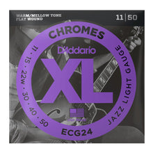 D'Addario ECG24 XL Chromes Flat Wound Electric Guitar Strings, Jazz Light, 11-50 Gauge