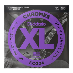 D'Addario ECG24 XL Chromes Flat Wound Electric Guitar Strings, Jazz Light, 11-50 Gauge