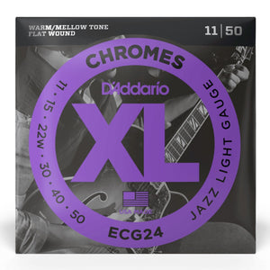 D'Addario ECG24 XL Chromes Flat Wound Electric Guitar Strings, Jazz Light, 11-50 Gauge
