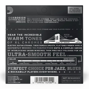 D'Addario ECG24 XL Chromes Flat Wound Electric Guitar Strings, Jazz Light, 11-50 Gauge