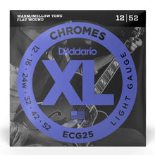 D'Addario ECG25 XL Chromes Flat Wound Electric Guitar Strings, Light, 12-52 Gauge