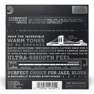 D'Addario ECG25 XL Chromes Flat Wound Electric Guitar Strings, Light, 12-52 Gauge