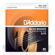 D’Addario EJ10 80/20 Bronze Acoustic Guitar Strings, Extra Light, 10-47 Gauge