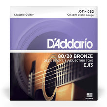 D’Addario EJ13 80/20 Bronze Acoustic Guitar Strings, Custom Light, 11-52 Gauge