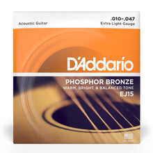 D’Addario EJ15 Phosphor Bronze Acoustic Guitar Strings, Extra Light, 10-47 Gauge