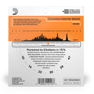 D’Addario EJ15 Phosphor Bronze Acoustic Guitar Strings, Extra Light, 10-47 Gauge