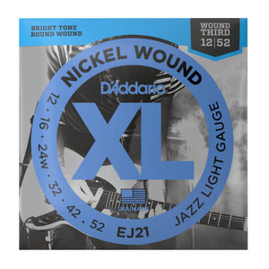 D'Addario EJ21 XL Nickel Wound Electric Guitar Strings, Jazz Light, 12-52 Gauge