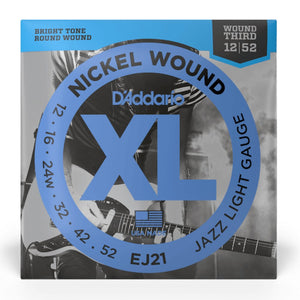 D'Addario EJ21 XL Nickel Wound Electric Guitar Strings, Jazz Light, 12-52 Gauge