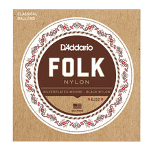 D'Addario EJ32 Silver-Wound/Black Nylon Classical Guitar Strings, Normal Tension Ball End