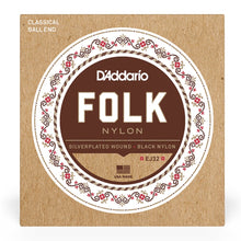 D'Addario EJ32 Silver-Wound/Black Nylon Classical Guitar Strings, Normal Tension Ball End