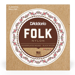 D'Addario EJ32 Silver-Wound/Black Nylon Classical Guitar Strings, Normal Tension Ball End