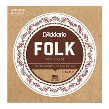 D'Addario EJ34 80/20 Bronze/Black Nylon Classical Guitar Strings, Normal Tension Ball End