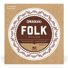 D'Addario EJ34 80/20 Bronze/Black Nylon Classical Guitar Strings, Normal Tension Ball End